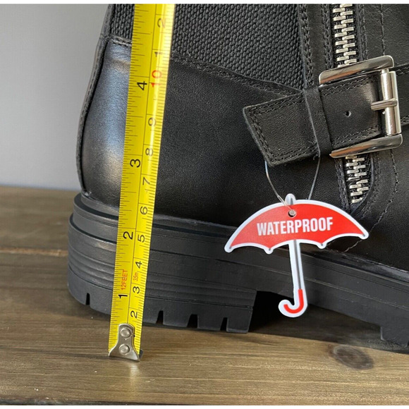 Blondo Garnet Waterproof Boots Women's Size 9.5M Black Leather Lug Sole Moto - Picture 12 of 13